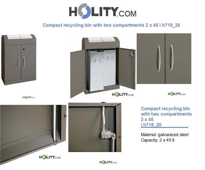 Compact recycling bin with two compartments 2 x 45 l h719_20
