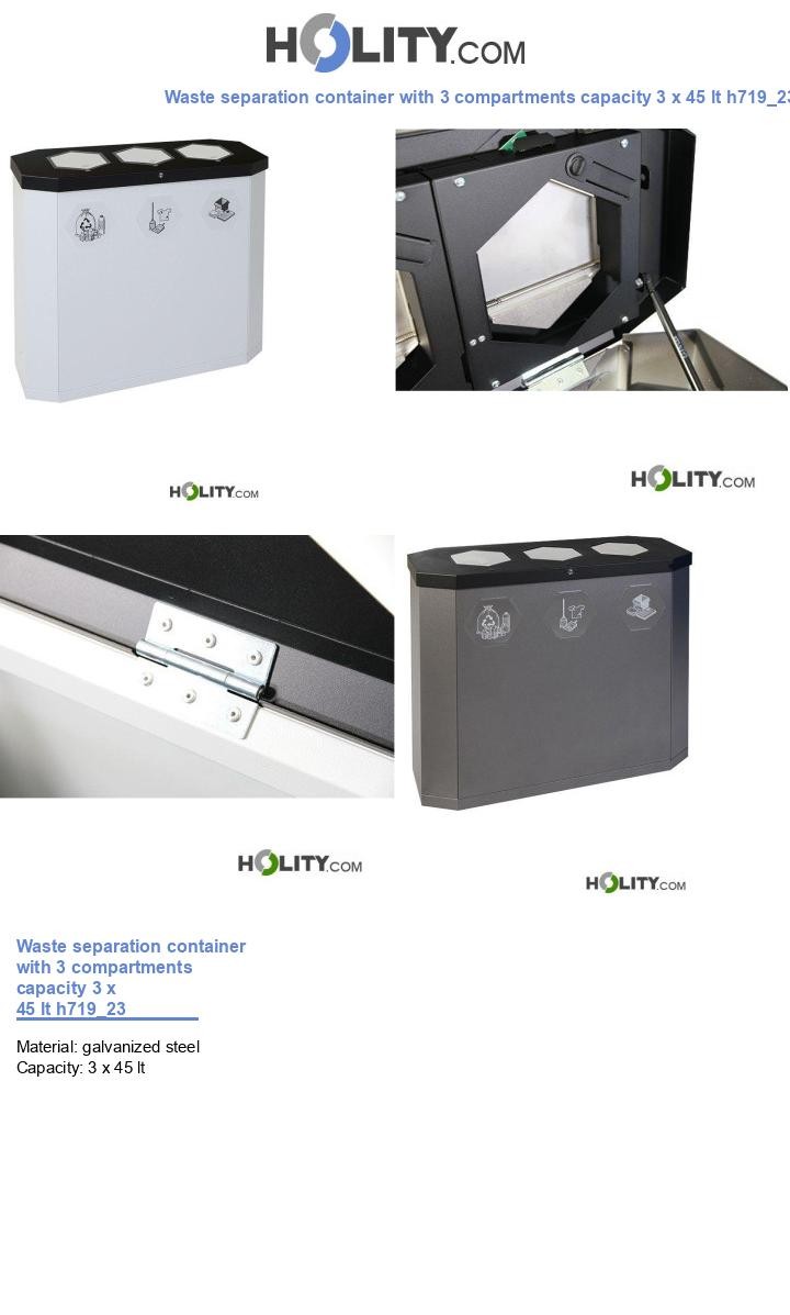 Waste separation container with 3 compartments capacity 3 x 45 lt h719_23