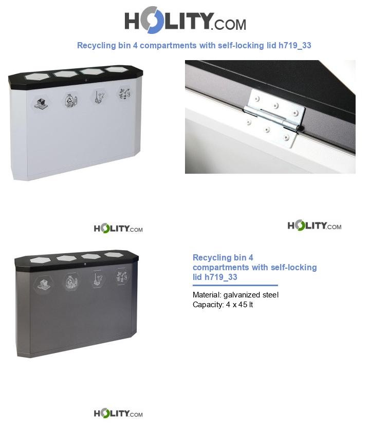 Recycling bin 4 compartments with self-locking lid h719_33