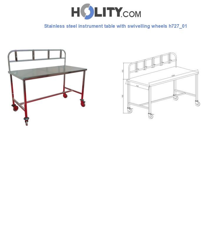 Stainless steel instrument table with swivelling wheels h727_01