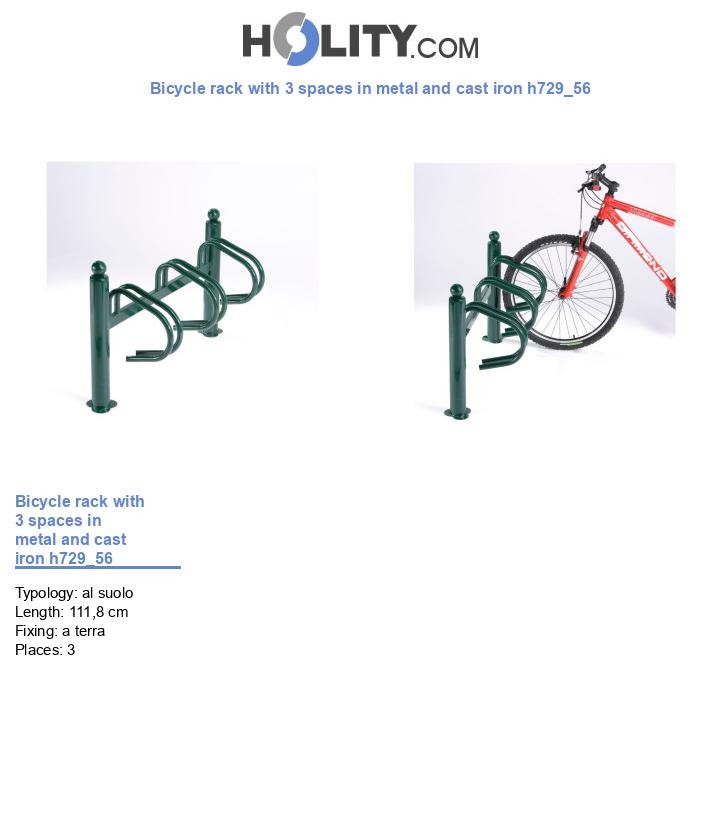 Bicycle rack with 3 spaces in metal and cast iron h729_56
