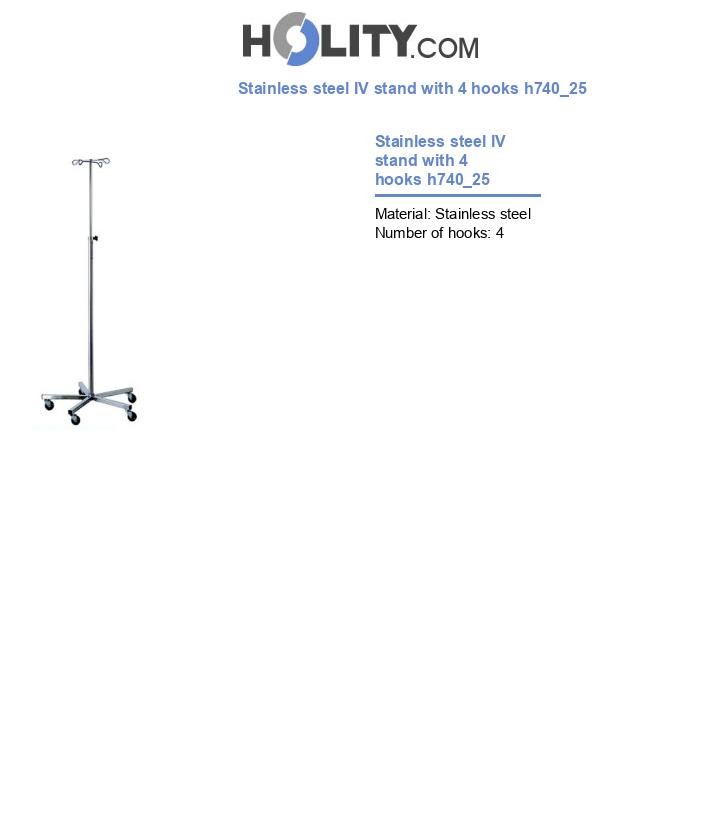 Stainless steel IV stand with 4 hooks h740_25