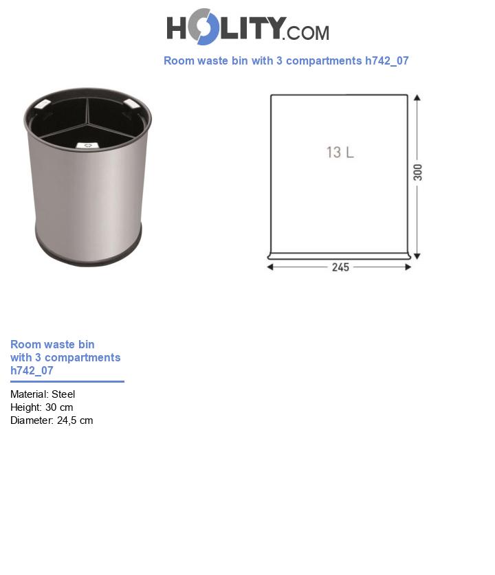 Room waste bin with 3 compartments h742_07