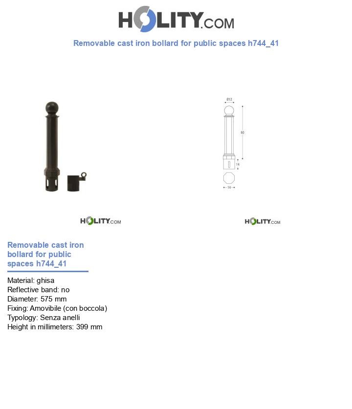 Removable cast iron bollard for public spaces h744_41