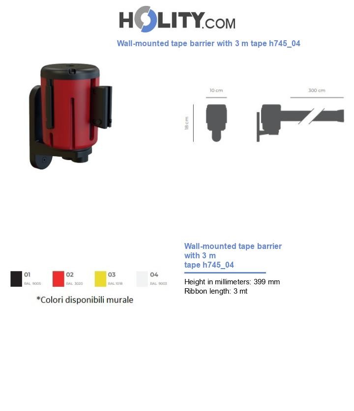 Wall-mounted tape barrier with 3 m tape h745_04