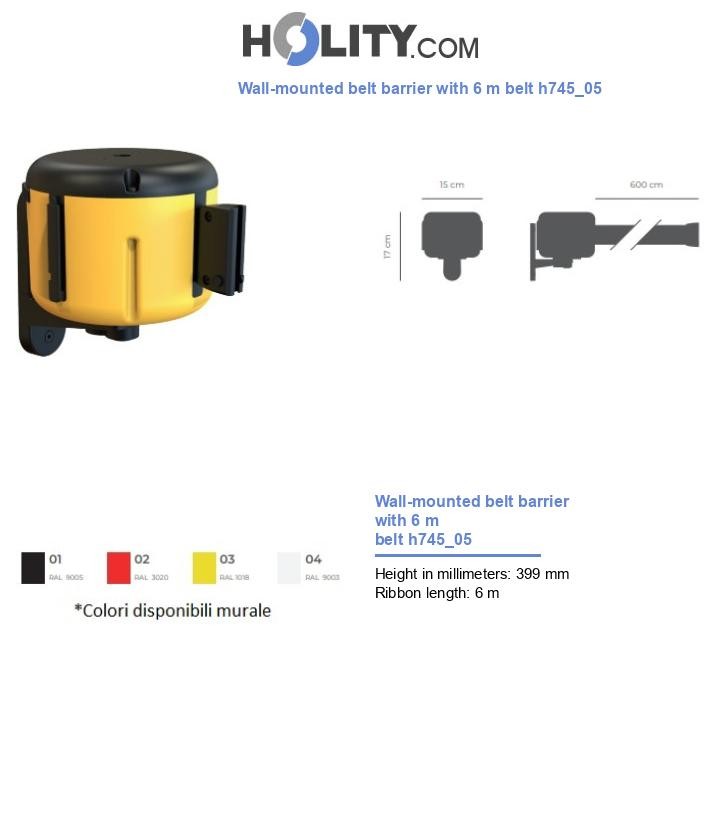 Wall-mounted belt barrier with 6 m belt h745_05