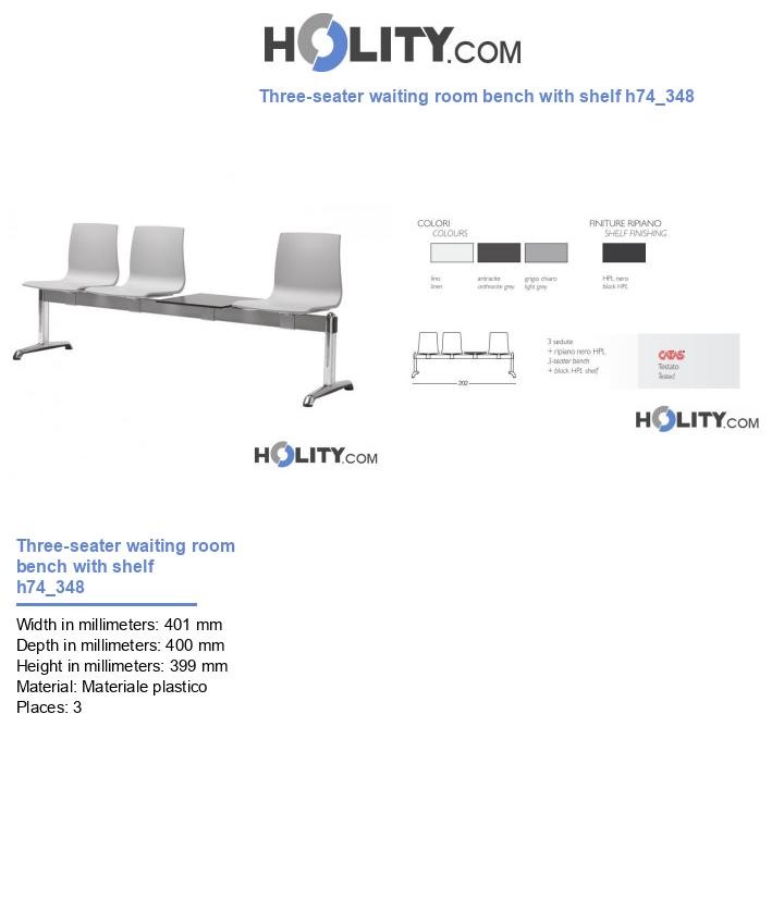 Three-seater waiting room bench with shelf h74_348