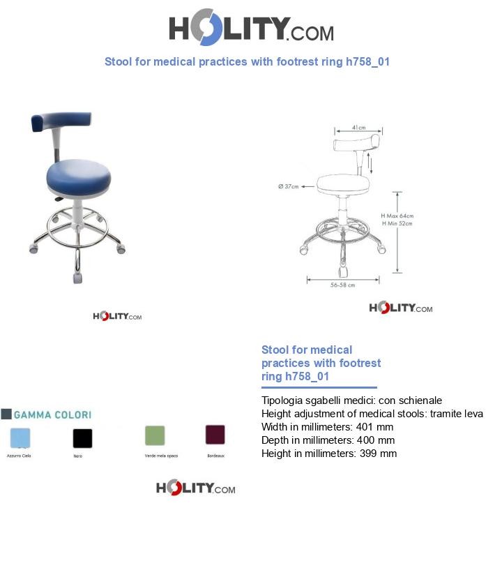 Stool for medical practices with footrest ring h758_01