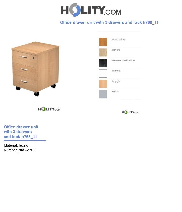 Office drawer unit with 3 drawers and lock h768_11