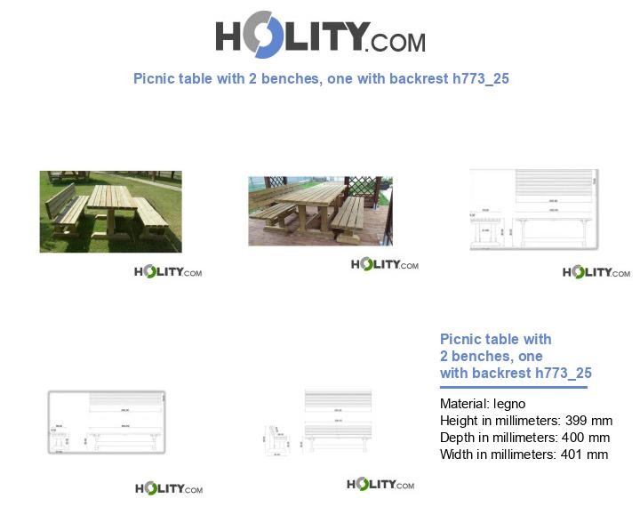 Picnic table with 2 benches, one with backrest h773_25