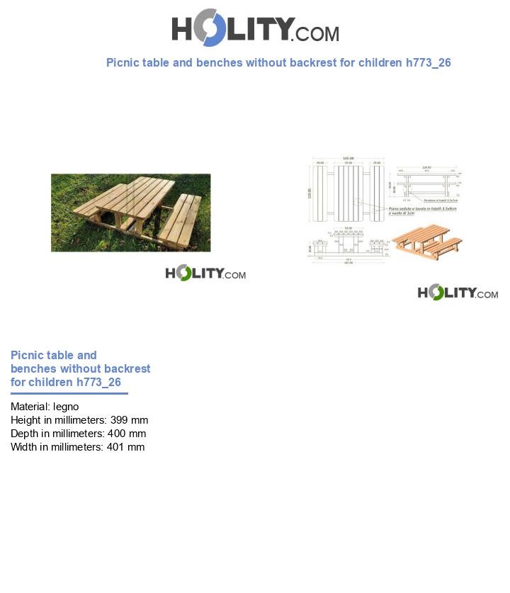 Picnic table and benches without backrest for children h773_26
