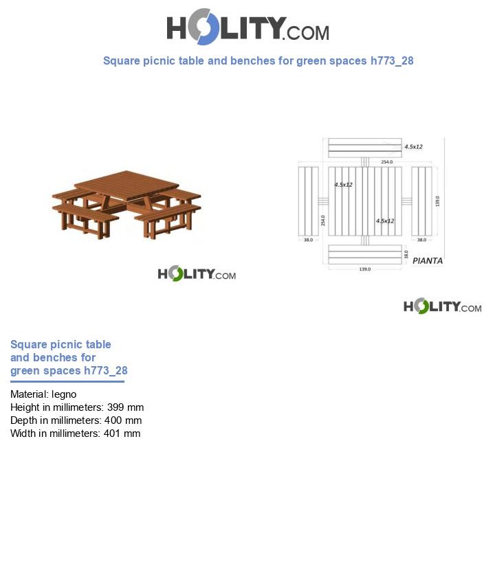 Square picnic table and benches for green spaces h773_28