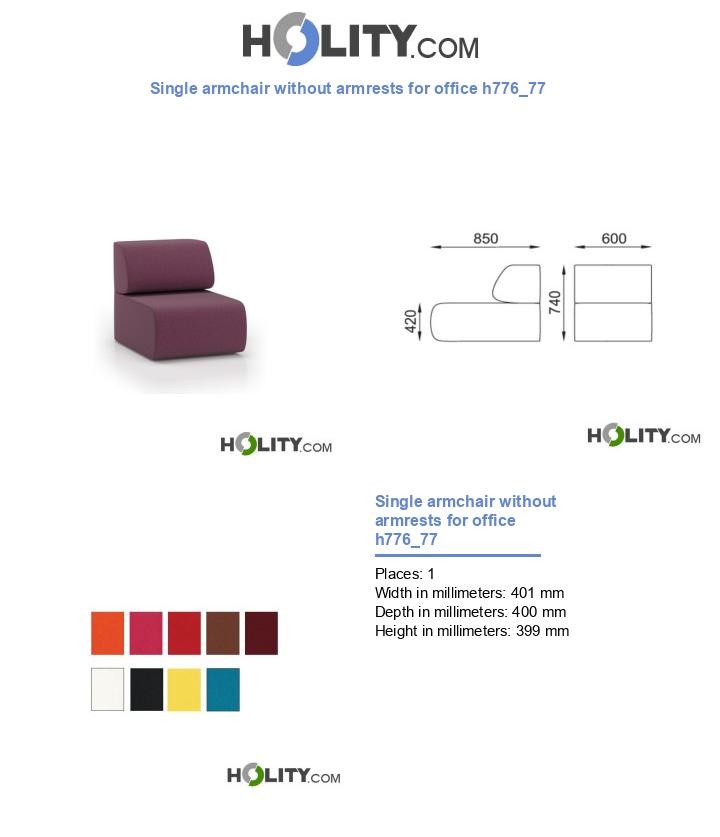 Single armchair without armrests for office h776_77