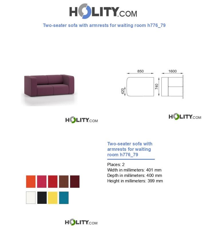 Two-seater sofa with armrests for waiting room h776_79