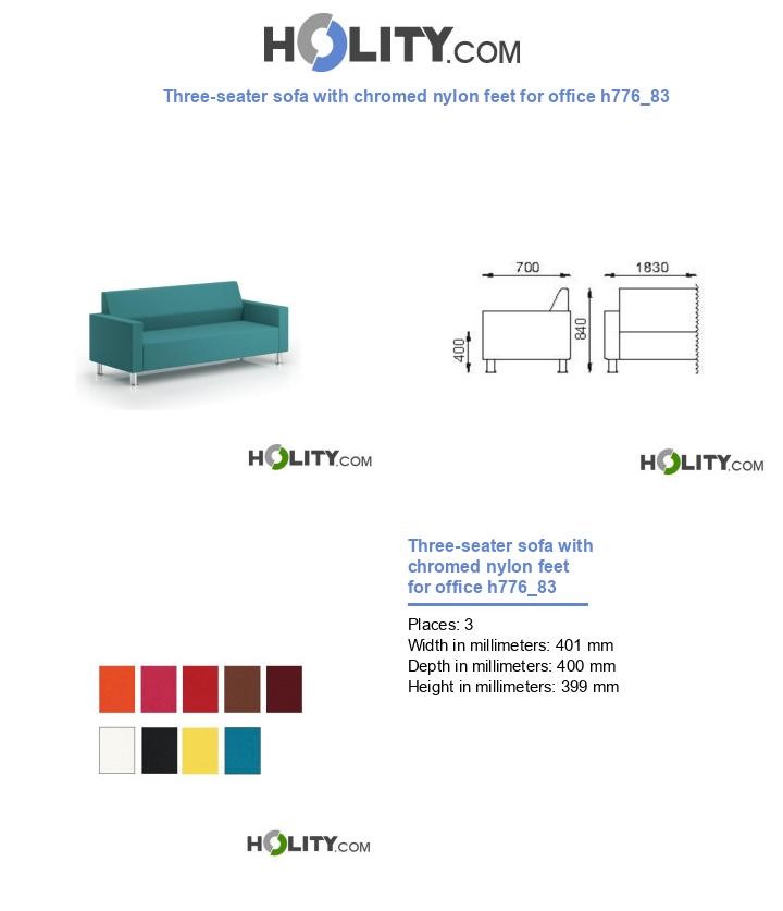 Three-seater sofa with chromed nylon feet for office h776_83