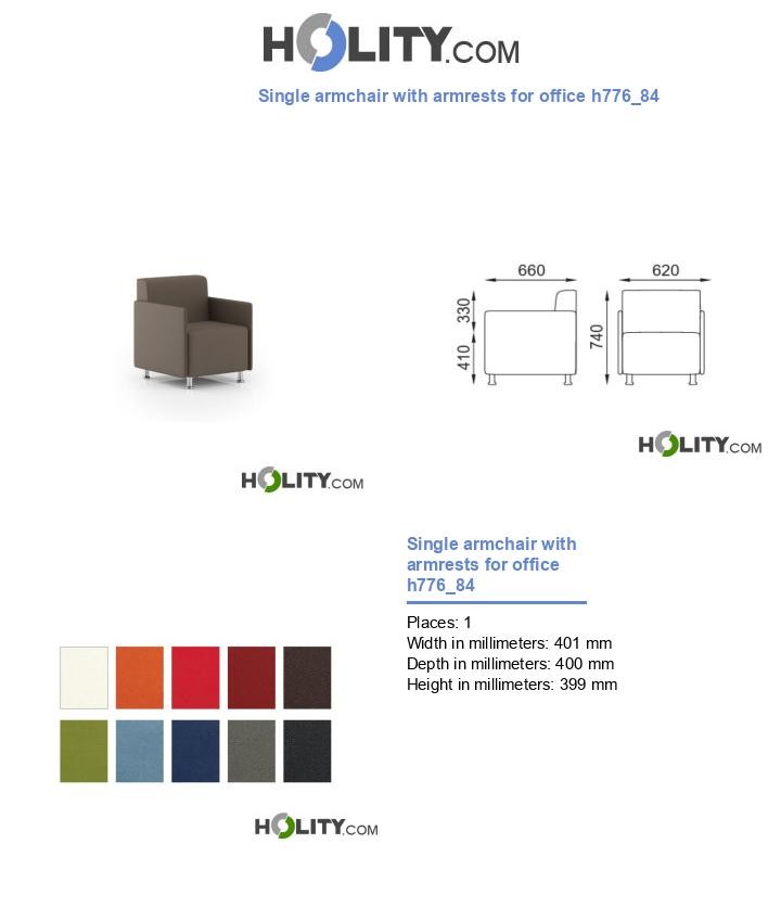 Single armchair with armrests for office h776_84