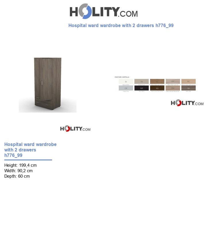 Hospital ward wardrobe with 2 drawers h776_99