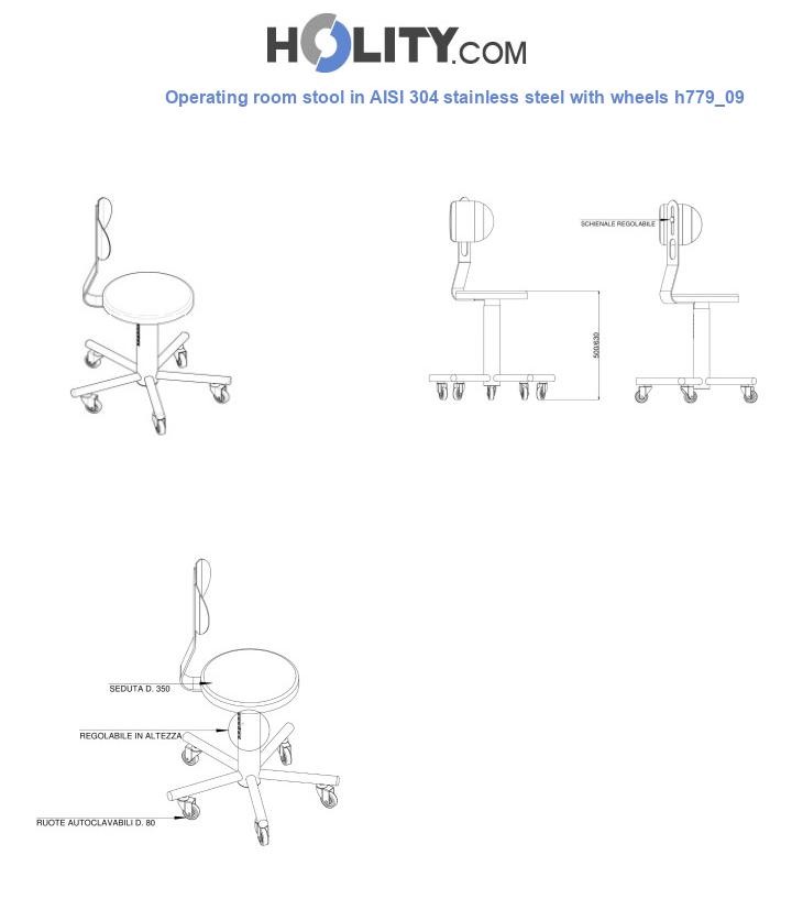 Operating room stool in AISI 304 stainless steel with wheels h779_09