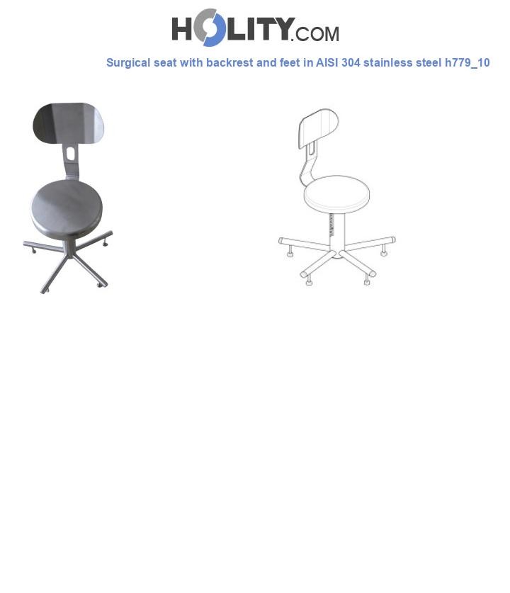 Surgical seat with backrest and feet in AISI 304 stainless steel h779_10