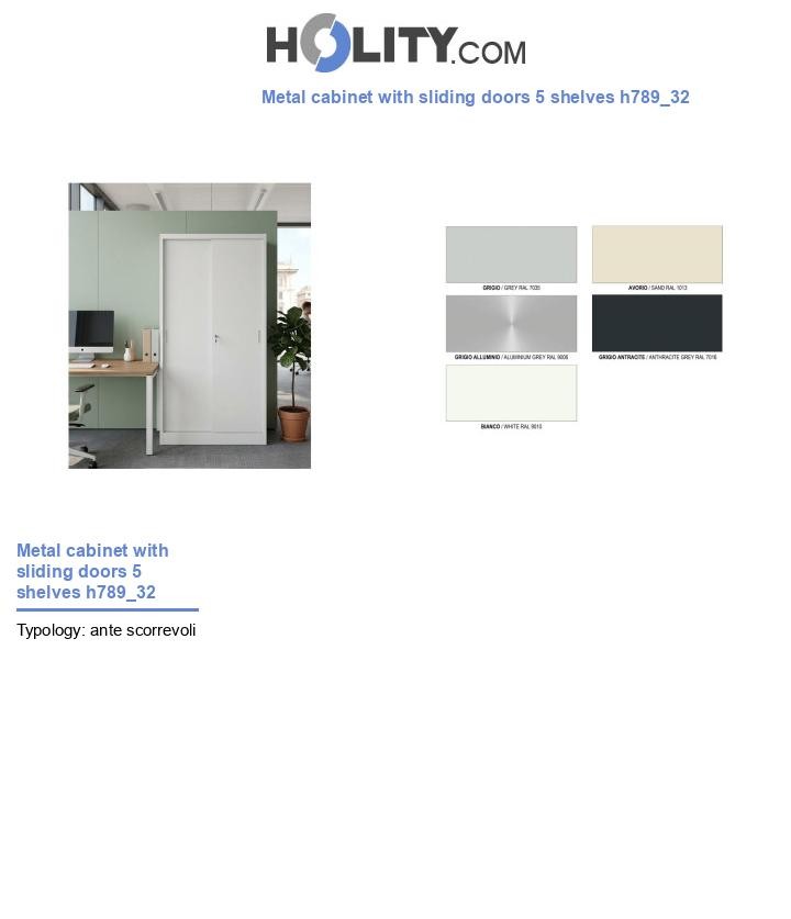Metal cabinet with sliding doors 5 shelves h789_32