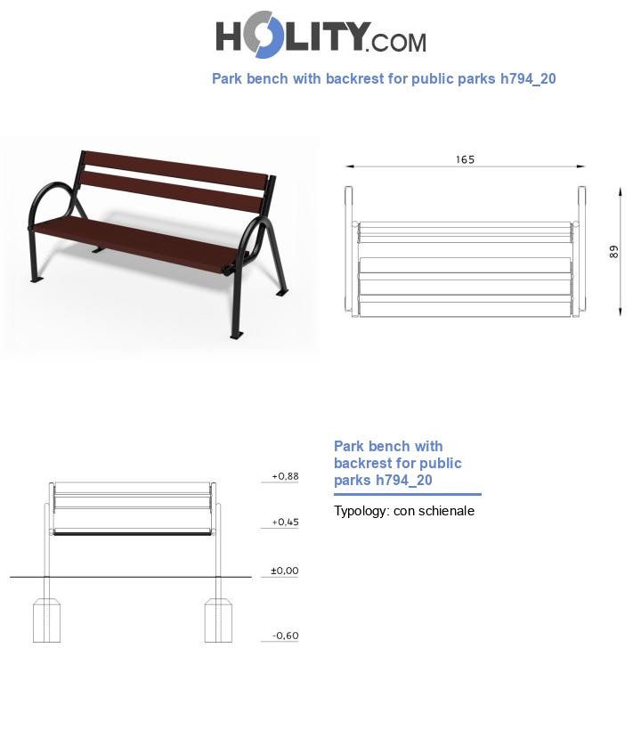 Park bench with backrest for public parks h794_20