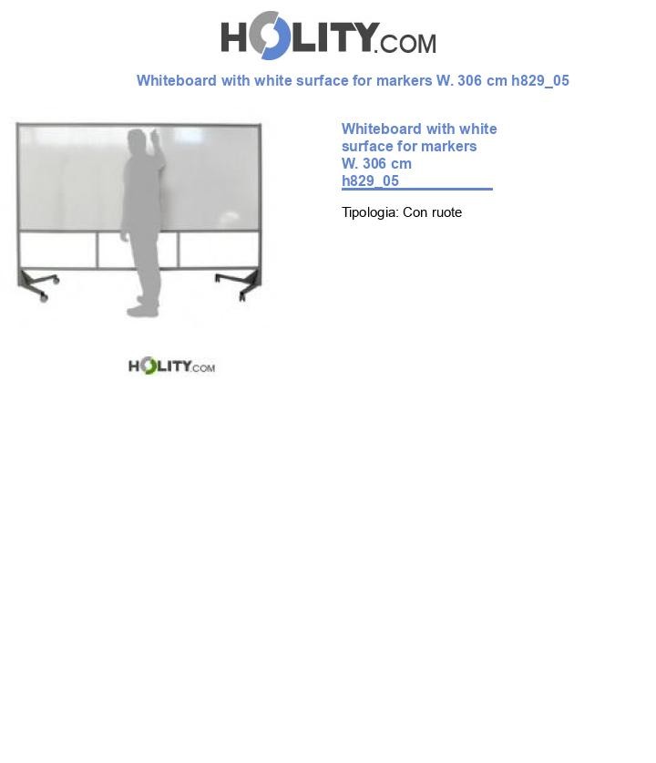 Whiteboard with white surface for markers W. 306 cm h829_05