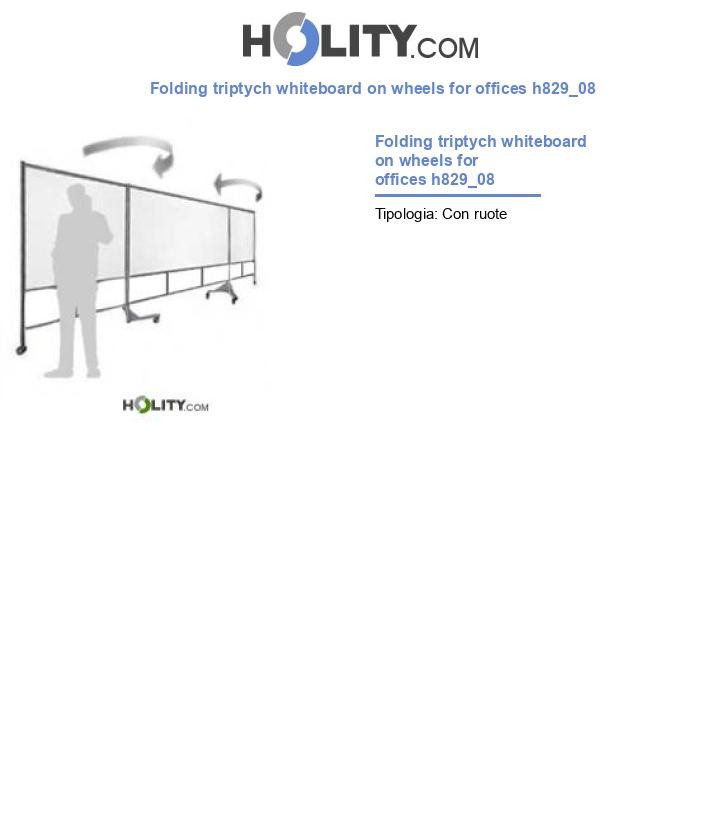 Folding triptych whiteboard on wheels for offices h829_08