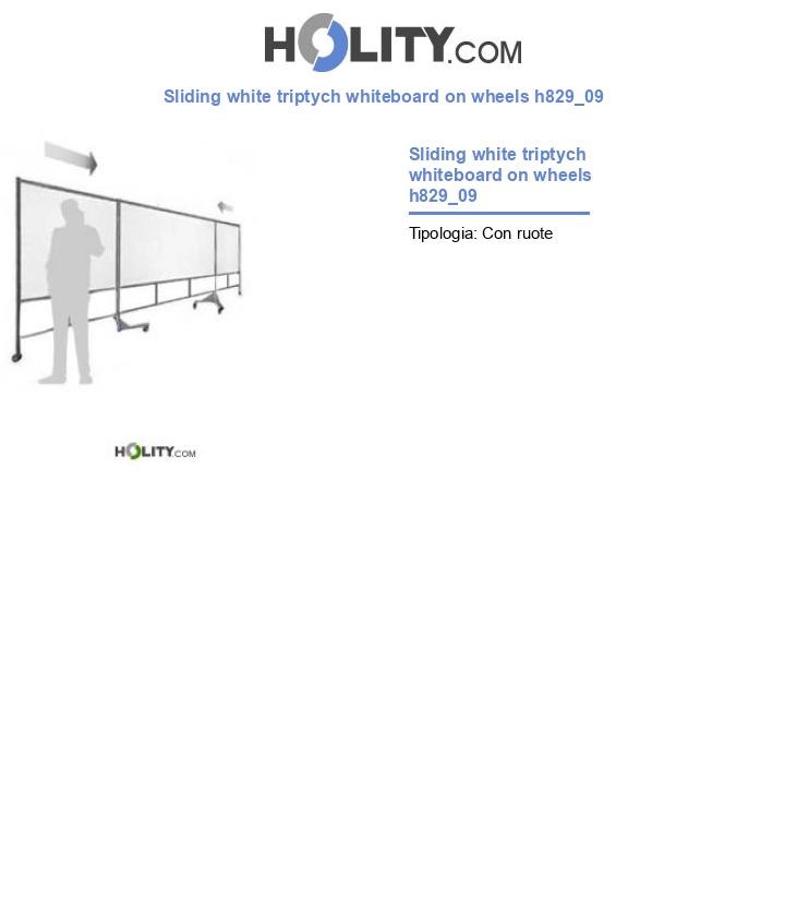 Sliding white triptych whiteboard on wheels h829_09