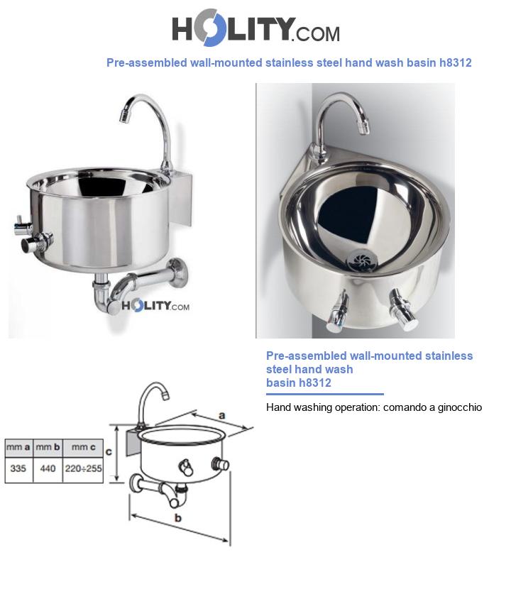 Pre-assembled wall-mounted stainless steel hand wash basin h8312