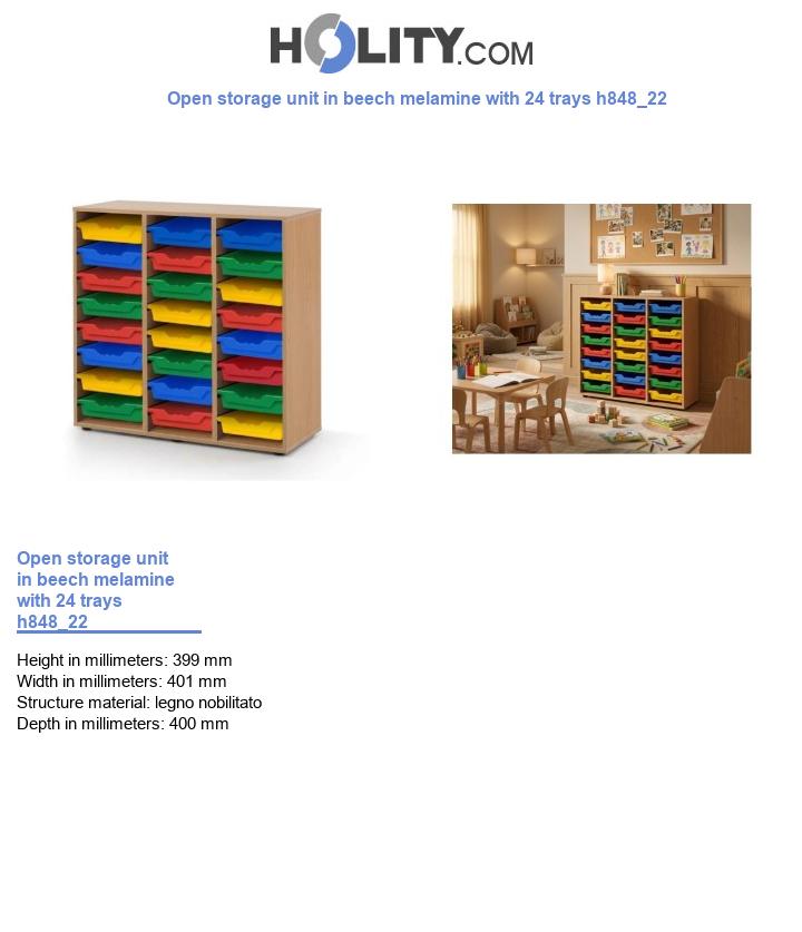 Open storage unit in beech melamine with 24 trays h848_22