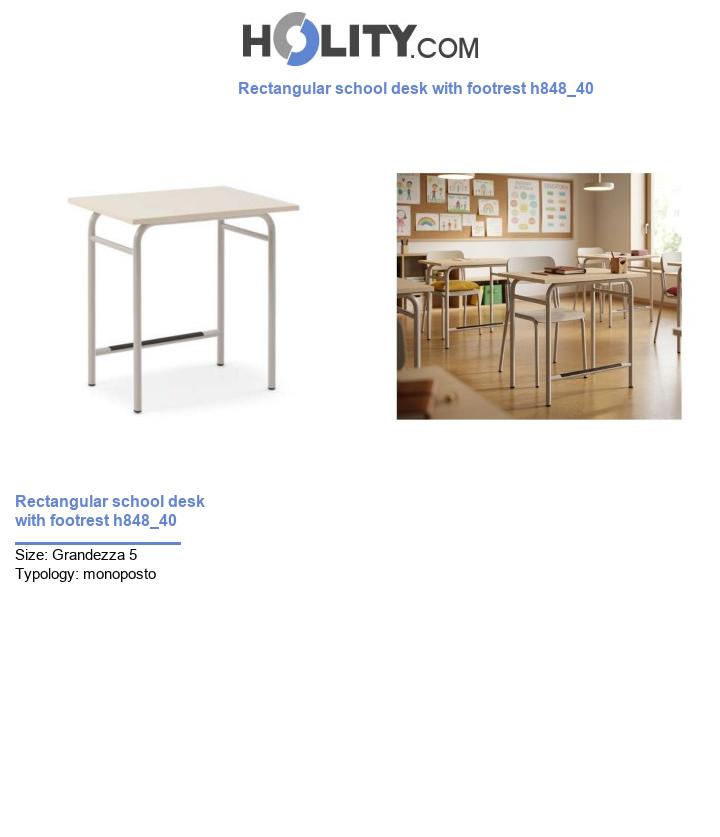 Rectangular school desk with footrest h848_40