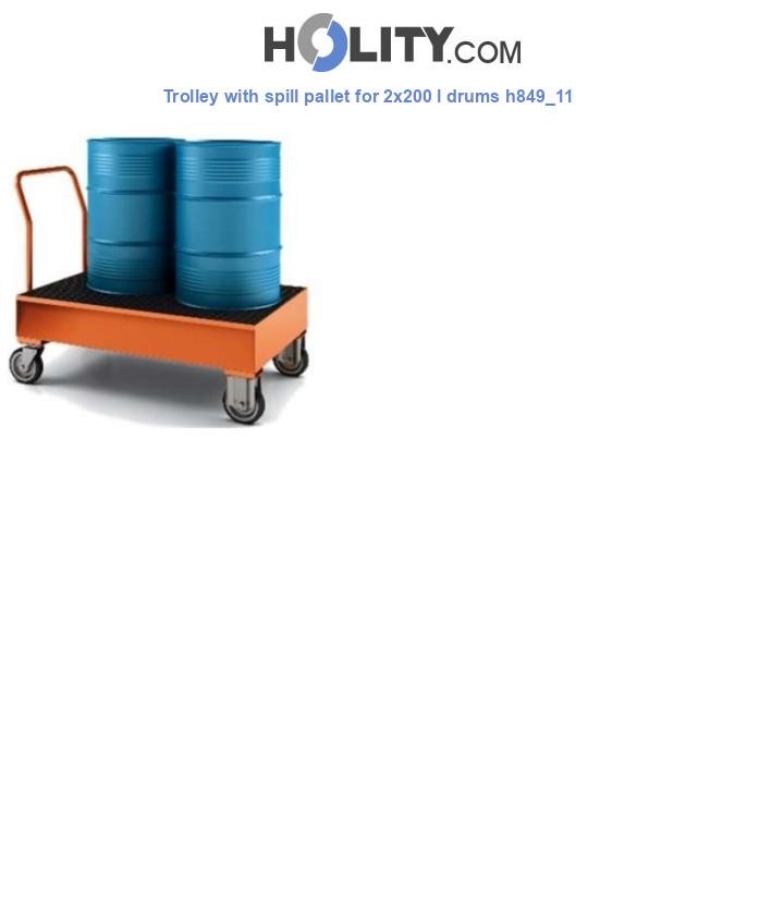 Trolley with spill pallet for 2x200 l drums h849_11