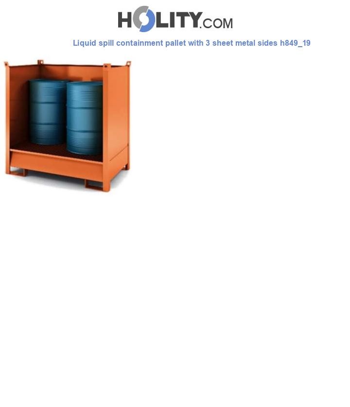 Liquid spill containment pallet with 3 sheet metal sides h849_19