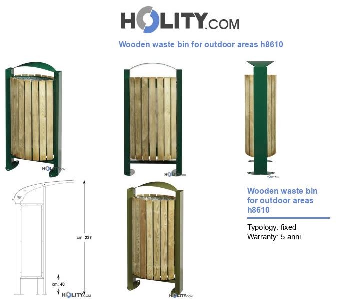 Wooden waste bin for outdoor areas h8610