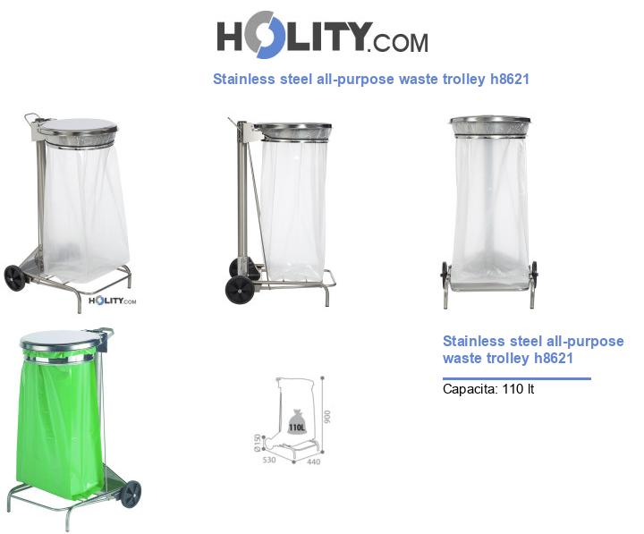 Stainless steel all-purpose waste trolley h8621
