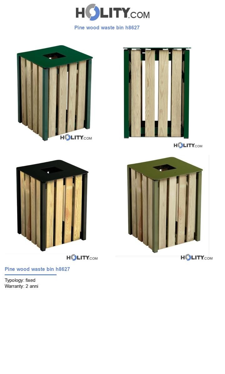Pine wood waste bin h8627
