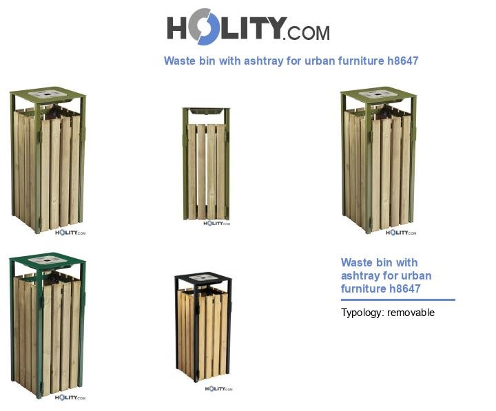 Waste bin with ashtray for urban furniture h8647