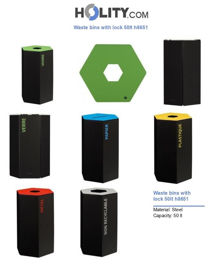 Waste bins with lock 50lt h8651
