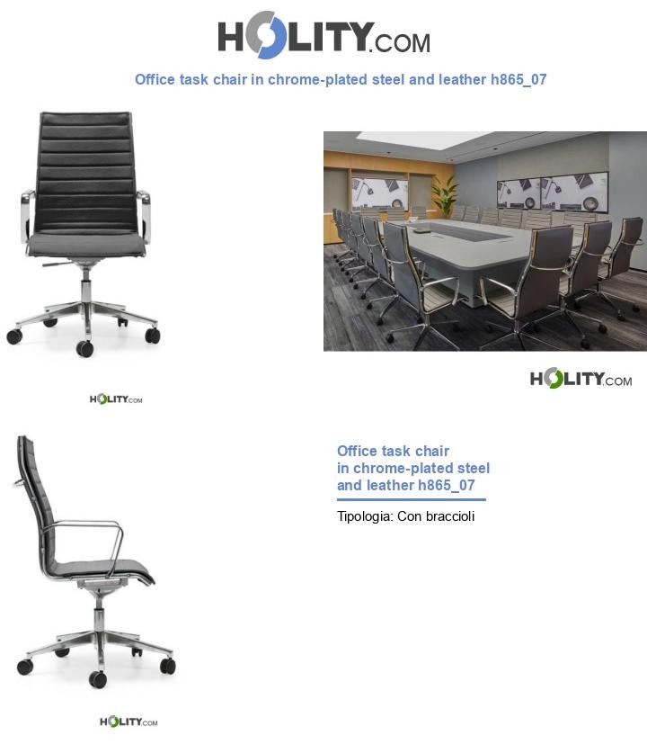 Office task chair in chrome-plated steel and leather h865_07