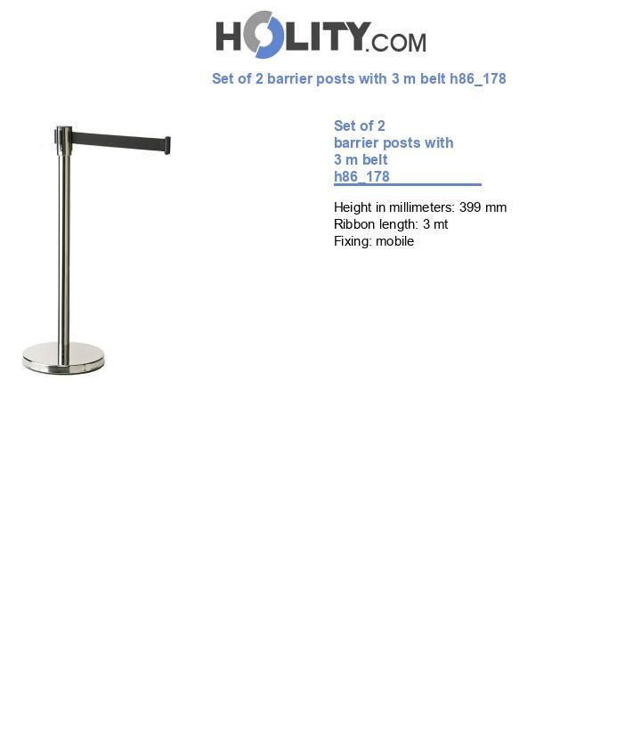 Set of 2 barrier posts with 3 m belt h86_178