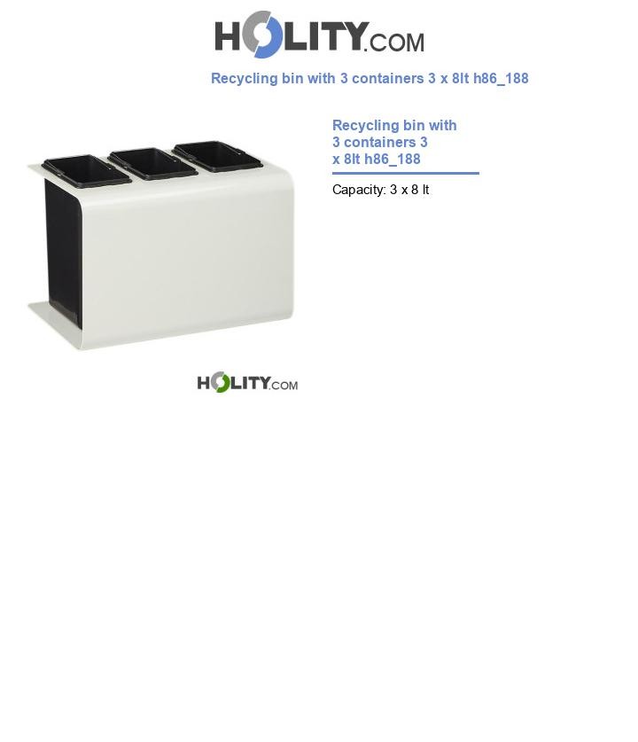 Recycling bin with 3 containers 3 x 8lt h86_188