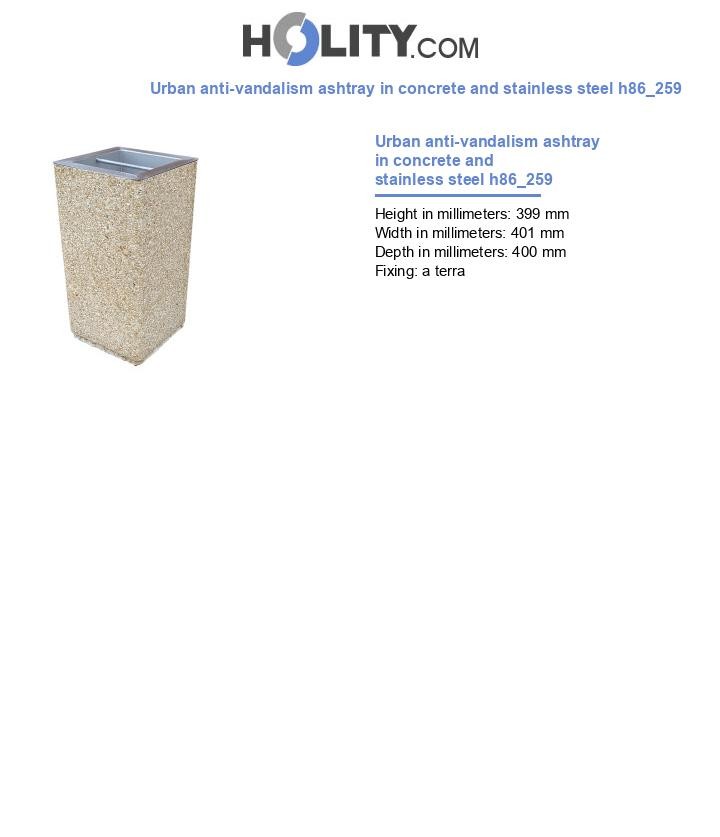 Urban anti-vandalism ashtray in concrete and stainless steel h86_259