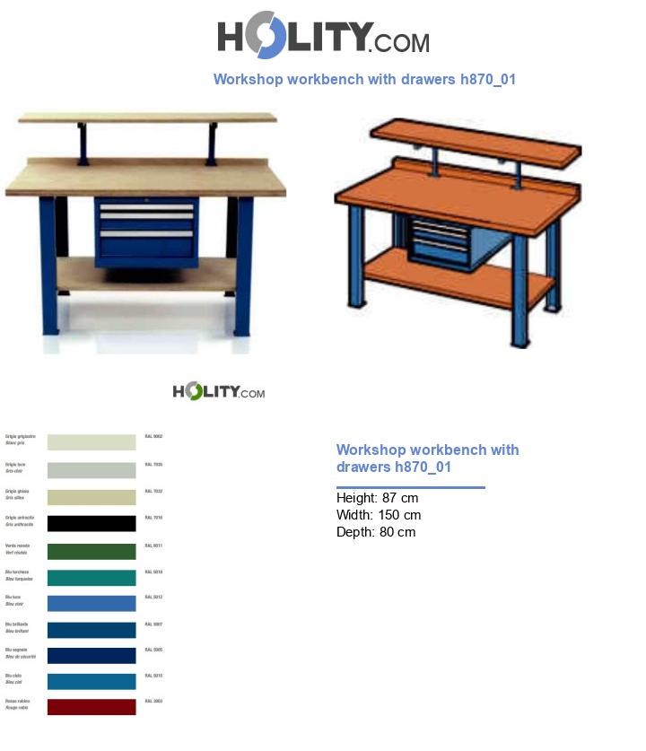 Workshop workbench with drawers h870_01