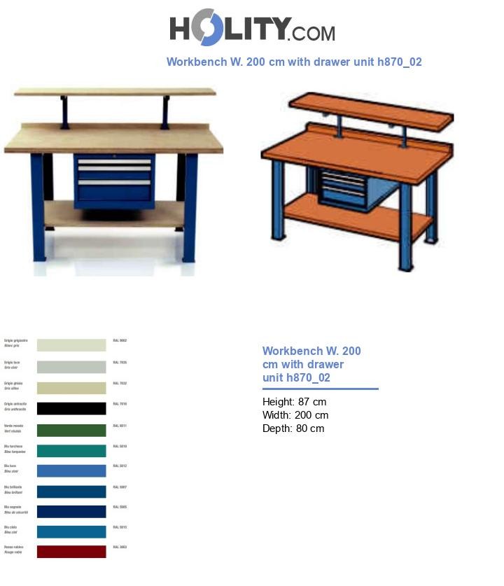 Workbench W. 200 cm with drawer unit h870_02
