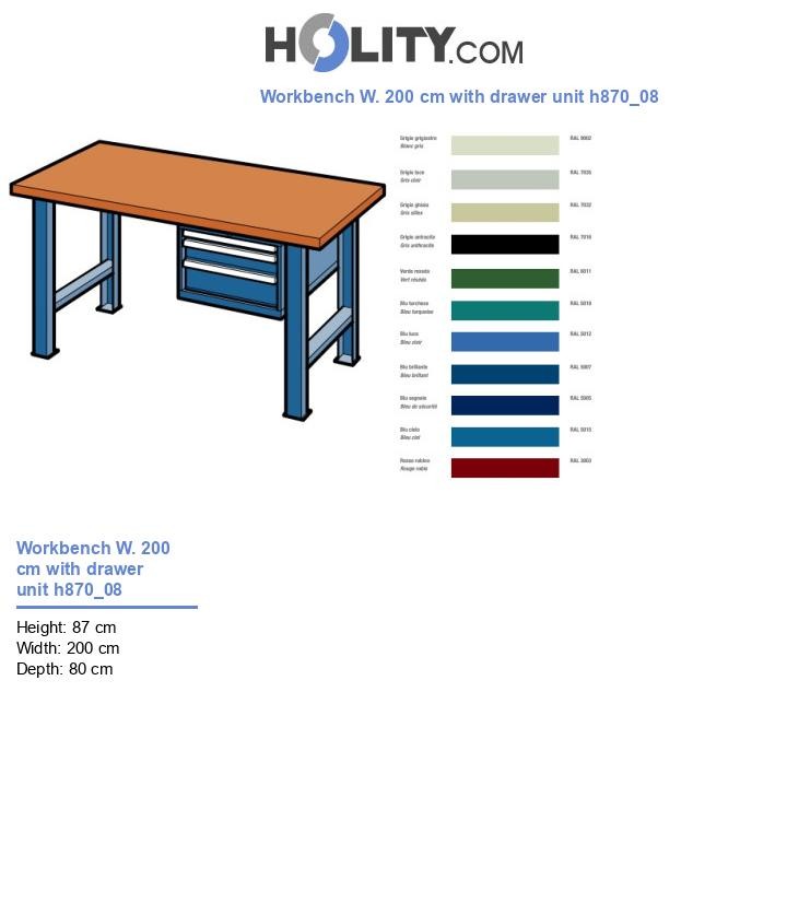 Workbench W. 200 cm with drawer unit h870_08