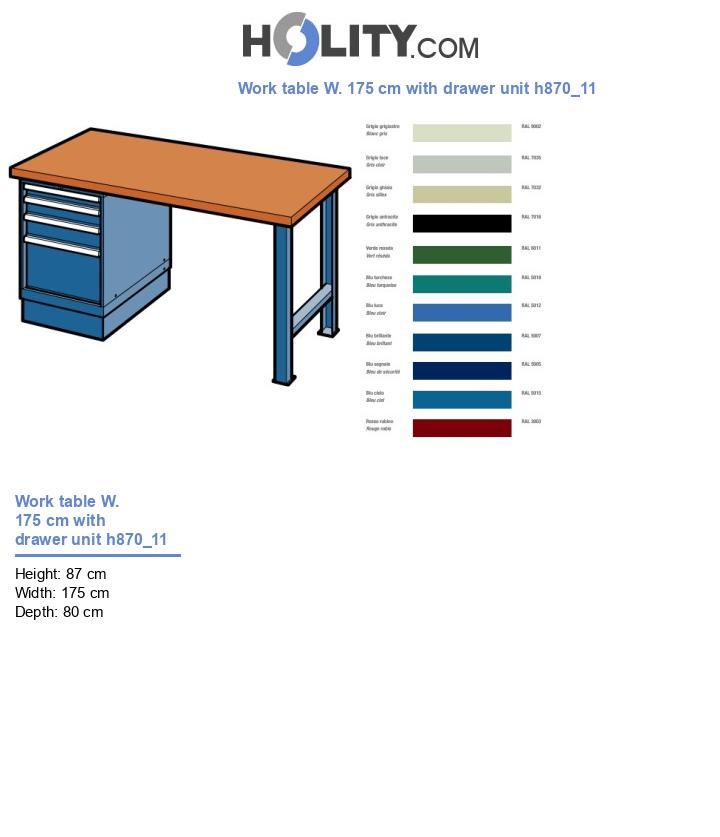 Work table W. 175 cm with drawer unit h870_11