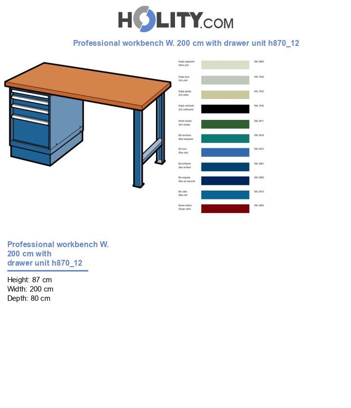 Professional workbench W. 200 cm with drawer unit h870_12