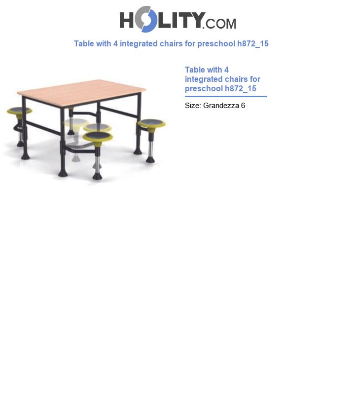 Table with 4 integrated chairs for preschool h872_15