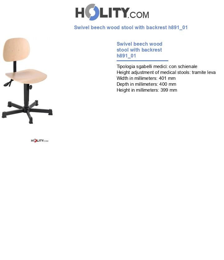 Swivel beech wood stool with backrest h891_01