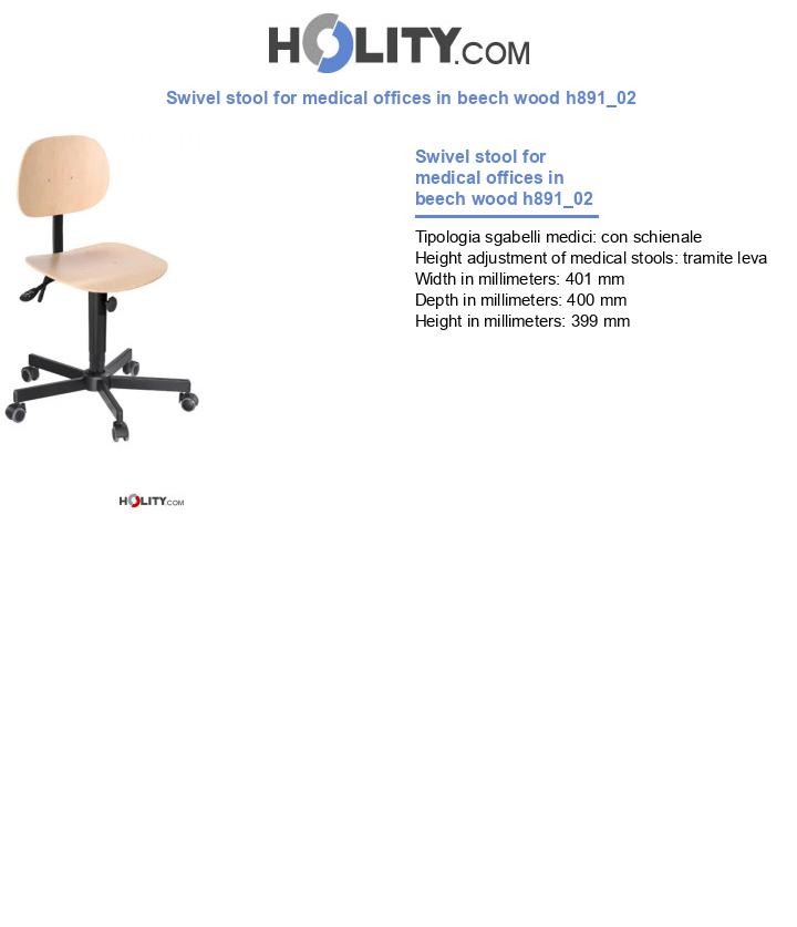 Swivel stool for medical offices in beech wood h891_02